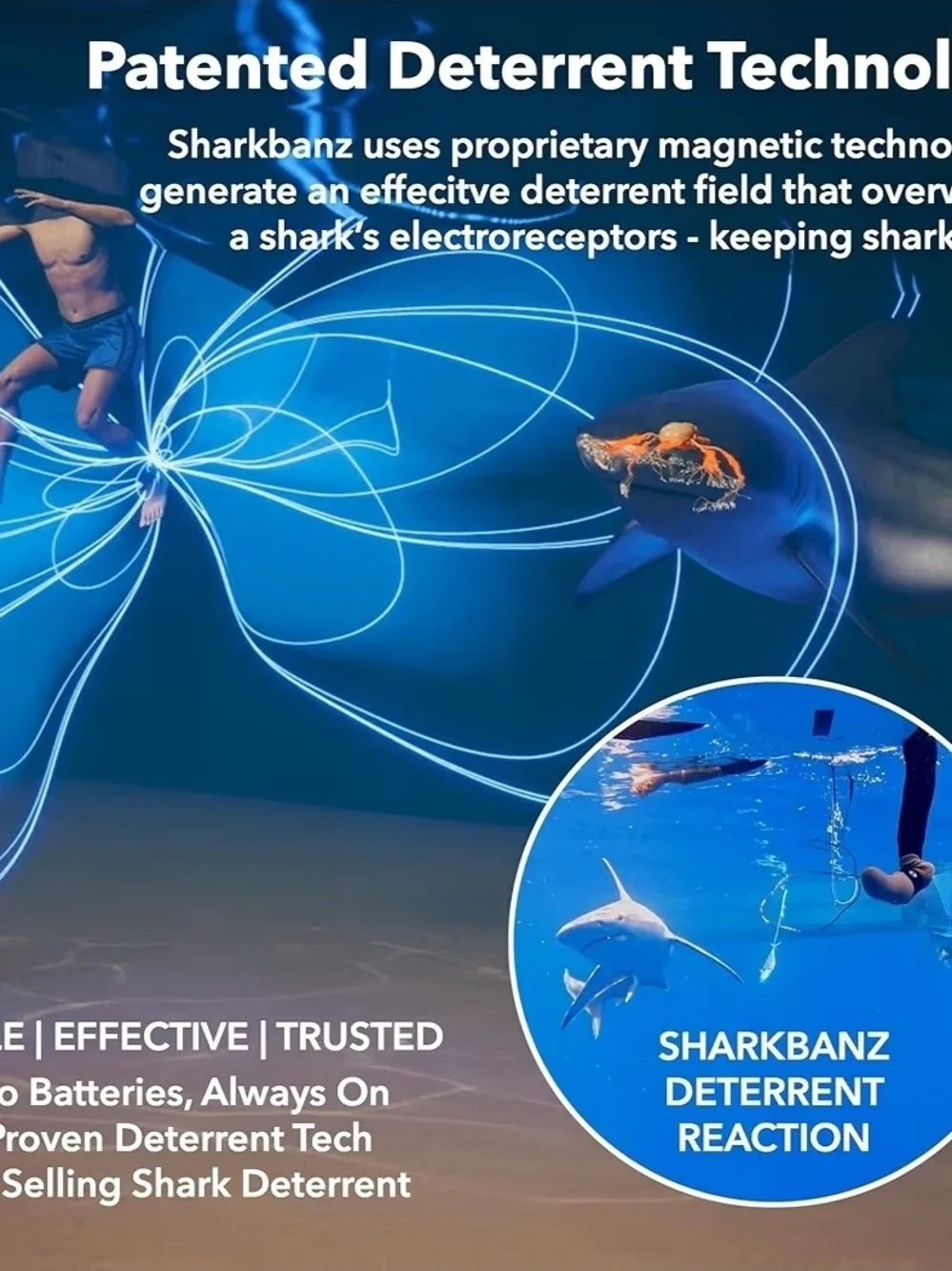Sharkbanz 2 Magnetic Shark Deterrent Band Black/Blue | Waterproof | Shark Repel